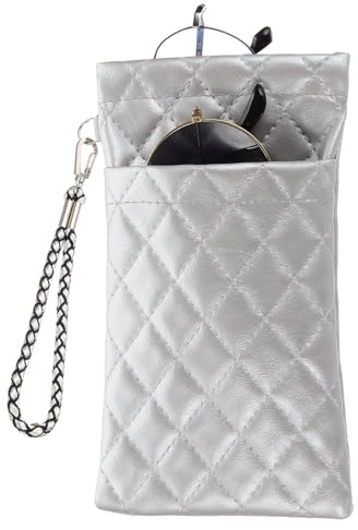 PATIKIL Double Eyeglasses Case, Étui Lunettes Double En Cuir Souple Pochette Portable Pour Lunettes De Soleil Organisateur Avec Lanière Hommes Organisation Lunettes, Ton Argenté