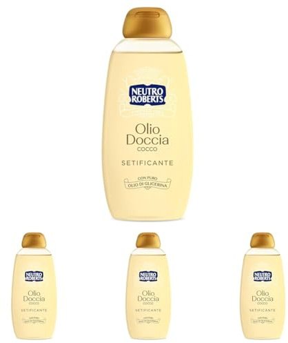 Neutro Roberts Olio Doccia con Olio di Cocco, Ottimo per Pelli Delicate, Formula Addolcente e Protettiva per una Pelle Morbida e Sana, Deterge e Idrata, Non Unge, Flacone da 250 ml (Confezione da 4)