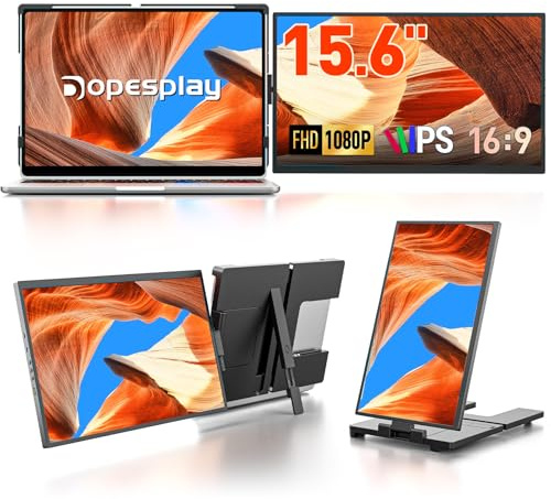 Dopesplay 2025 Ny - 15,6 Bärbar Monitor, FHD 1080P IPS-skärm för Laptop, Plug & Play, Avtagbar Dubbelskärmsförlängning med USB-C/USB-A/HDMI, Kompatibel med Mac/Windows/Chrome