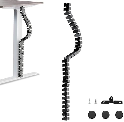 YTACREA Kabeldragning kantig för under skrivbordet, 135 cm kabelorm med magnetisk kedjelänk, kabelkanal skrivbord flexibel för höjdjusterbart bord, kabelkedja för kabelarrangör, svart