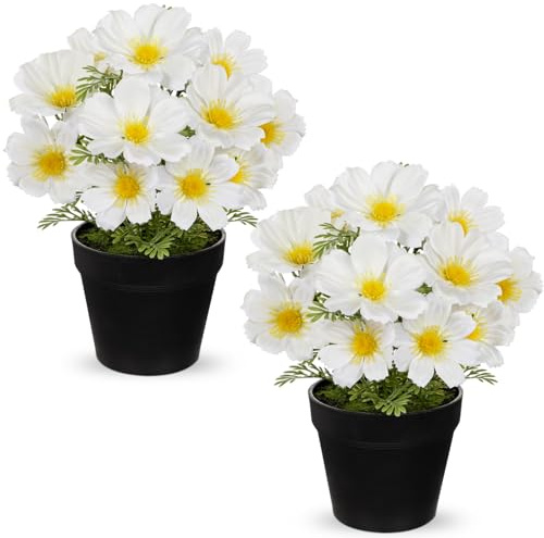 Oairse Kunstblumen Kosmeen im Topf Frühlingsblumen Dekoblume wie echt Künstliches Blumenarrangement mit Topf für ochzeitsdeko, Tischdeko, Wohnzimmer, Schlafzimmer, Zimmer Deko, Fensterbank Deko