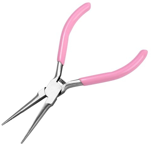 LEONTOOL Pinze a becchi piccoli ad ago con ganascia seghettata, 14 cm, pinze a becco extra lungo con denti, mini pinza di precisione per gioielli per piegare fili e piccoli oggetti che afferrano