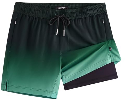 MaaMgic Costume da bagno da uomo a compressione, 2 in 1, lunghezza interna 14 cm, ad asciugatura rapida, casual, pantaloncini corti da bagno con tasca interna con cerniera, XS-XXL, L