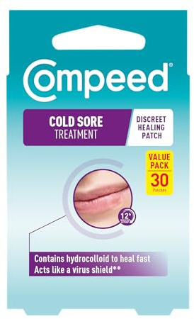 Compeed Cold Sore Patches for Fast Healing, Hydrocolloid, Pack of 30 | Use from first sign, fast healing and reduced scabbing, virus shield helps reduce contamination, discreet under make-up