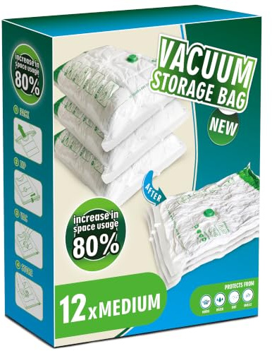 Storage Master Space Saver Bags for Travel and Home Reusable Vacuum Storage Bags Save 80% More Storage Space (12, M)