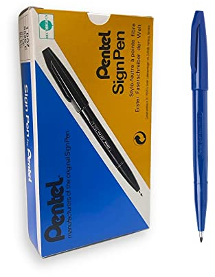 Pentel S520-C Sign Pen Faserschreiber, 0,8 mm Strichstärke, blau, 12er Pack