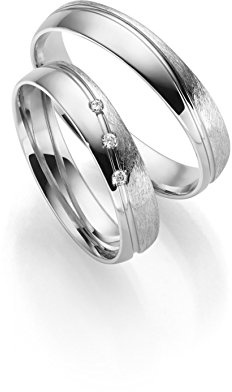 Coppia di fedi nuziali in argento 925, con 3 pietre