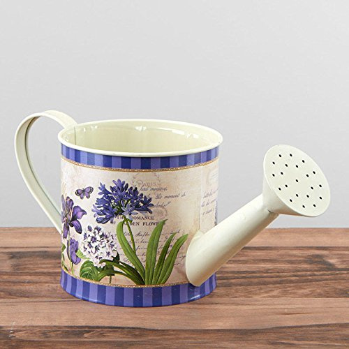 Clematis Floral Print Design Tin Watering Can Planter | for Fresh and Artificial Flowers