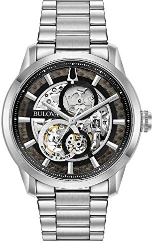 Bulova Men's Classic Sutton Stainless Steel Automatic Watch, Skeleton Dial Style: 96A208