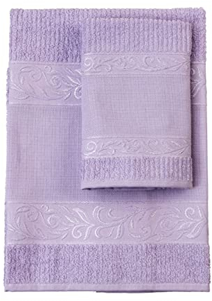 Filet - Set Toallas con Invitado con Inserto en Tela Aida para Bordar, Realizado en Esponja de 100% Algodón, Suave y Absorbente, Delicado sobre la Piel, 100% Made in Italy, Tinta Unita, Color Lila