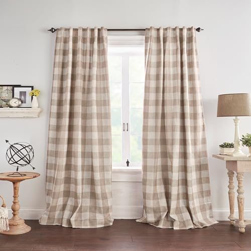 Threadmade Grainger Buffalo Check Blackout Window Curtain, Linen - 52 W x 95 L