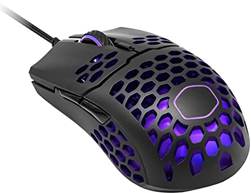 Cooler Master MM711 RGB-LED Lightweight 60g Wired Gaming Mouse - 16000 DPI Optical Sensor, 20 Million Click Omron Switches, Smooth Glide PTFE Feet, and Ambidextrous Honeycomb Shell - Matte Black