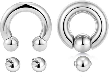 Rajnard 2 Stück PA-Ringe Kreisförmige Innengewinde Hufeisen-Piercing & Spring Action Captive-Perlenringe CBR 6G 16 mm mit Ersatzkugeln 316L Edelsta Piercingschmuck