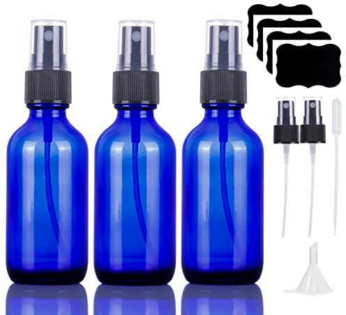 LUFEVRM Flacone Spray in Vetro Blu da 60 ml,Bottiglia Flaconi Spray per nebulizzazione fine da viaggio riutilizzabili piccoli vuoti per pulizia, aromaterapia e olio essenziale(3 pezzi)