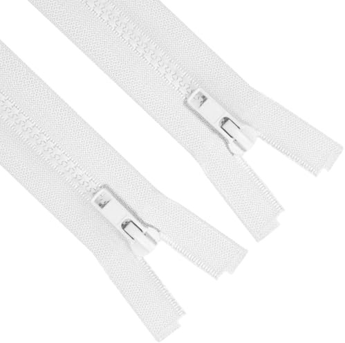 Sawoake 2PCS #5 29 Inch Separating Jacket Zippers for Sewing Coats Jacket Zipper White Molded Plastic Zippers Bulk Tailor DIY Sewing Tools for Garment/Bags/Home Textile