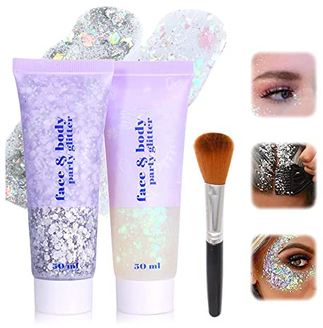 2 Pièces Paillettes Visage,Pailette Makeup Festival Paillette Visage Chunky Glitter Gel Liquide Glitter Body Gel Chunky Glitter Gel Liquide,Peut être Utilisé pour Les Ongles Des Cheveux du Visage