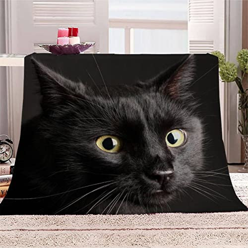 VIROGE Kuscheldecke Erwachsene 180x220 cm Katze Weiche Flauschige Flanelldecke mit Muster 3D Effekt Decke Microfaser Wohndecke Schwarze Katze Tagesdecke Sofadecke Couchdecke TV-Decken