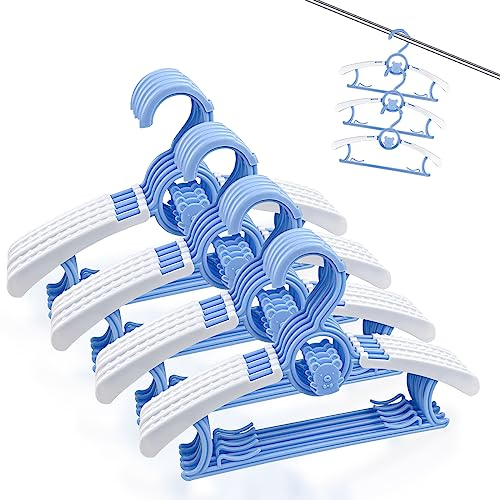 Fousenuk Set di 20 Grucce Appendiabiti Blu, Appendini per Bambini Impilabili Allungabili Plastica con Gancio a Forma di Orsetto, Appendiabiti Bambini Antiscivolo per Unisex Bambino Neonati