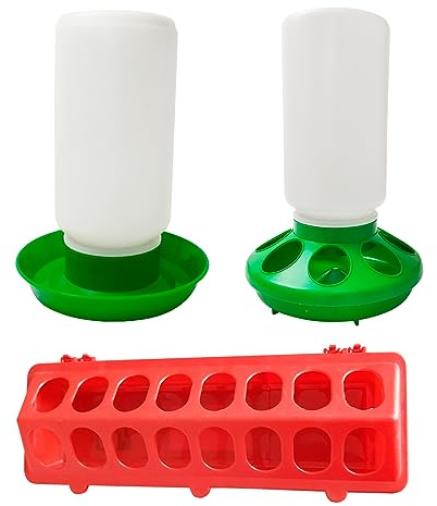 Juego de comedero y bebedero para pollitos de 1 kg, bebedores automáticos de pollo de 1 litro, alimentados por gravedad para aves de corral pequeñas, palomas, gallineros, dispensadores de alimentos,
