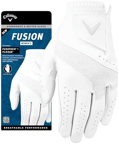 Callaway Golf Fusion Spann Golfhandschuh (auf der linken Hand getragen, Damen, Größe S, Weiß/Silber), 5324105
