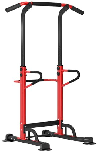 soges Barra de tracción ajustable estación de tracción de altura ajustable Power Tower silla romana de entrenamiento físico en casa dip estación de entrenamiento de fuerza fitness Rojo