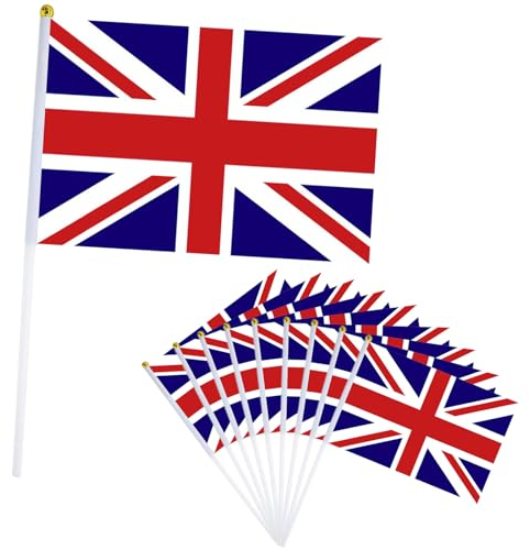 10 piezas Bandera de Mano Reino Unido,Pequeña Personalizada Banderas con Mastil para Decoración Patio,Balcón,Jardin,Barra,para Juegos de Fútbol,Eventos Deportivos,Día Nacional,Fiesta de Reino Unido