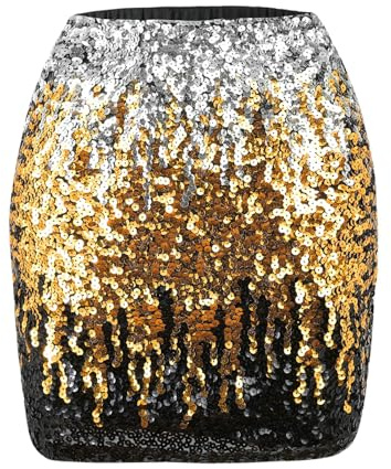 Kefiyis Gonna con paillettes glitterate da donna in vita elasticizzata, gonna con paillettes con fodera per festival, carnevale e feste, XL
