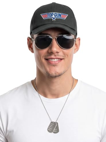Top Gun Set de accesorios con gorro, gafas de aviador y etiqueta de perro, accesorios de disfraz de piloto de combate para carnaval, Halloween y fiestas temáticas