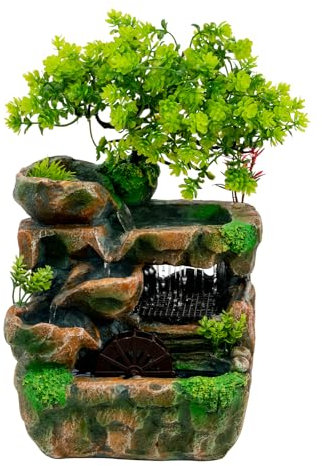Zimmerbrunnen,Zimmerbrunnen Wasserfall Led Beleuchtung Tisch Springbrunnen Gartenbrunnen Grüne Pflanze Brunnen Schlafzimmer Wohnzimmer