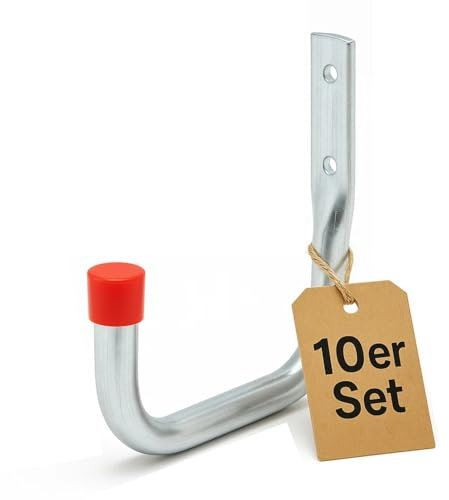 BigDean 10 Wandhaken Garage hohe Tragkraft für Schlauch, Leitern, Schlitten, Taschen uvm Traglast 35kg pro Haken Made in Germany