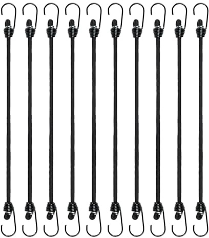 GECOSAC 10 mini tenditori elastici con ganci, 24 cm, cinghia estensibile da campeggio, teloni, fai da te, diametro 4 mm, nero
