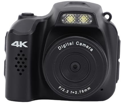 Jectse Pequeña Cámara Digital, Punto de 64MP 4K Compacto y Cámara de Disparo con Luz de Relleno 19 Filtros Retro, para Estudiantes con Lente Gran Angular de 78 °, Diseño de Transporte (Black)