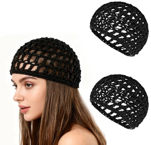 TSUOUKL 2 piezas de malla de ganchillo para el cabello, transpirable, tejido rayón para mujer, gorro suave dormir, ducha, maquillaje, redecilla gruesa y corta para protección natural del