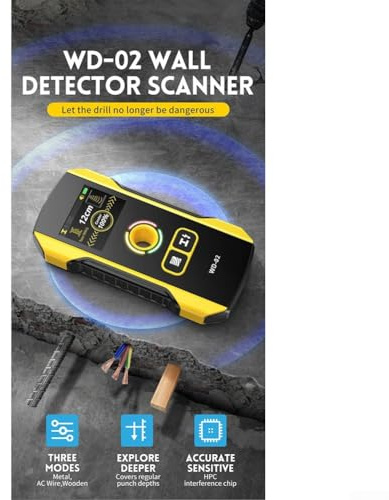 FACAIIO Détecteur de métaux mural avec câble AC Live et détection de goujons en bois, profondeur de 120 mm, écran couleur HD, batterie au lithium rechargeable, pour intérieur/extérieur