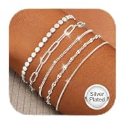 ZNBOH 5-6 Piezas Pulsera Plata Mujer Oro 18k Apilables Ajustables Pulseras Tenis Figaro Box Satélite Serpiente Cadena Pulsera Set Joyas de Mujer Niña Regalo Cumpleaños Amigas