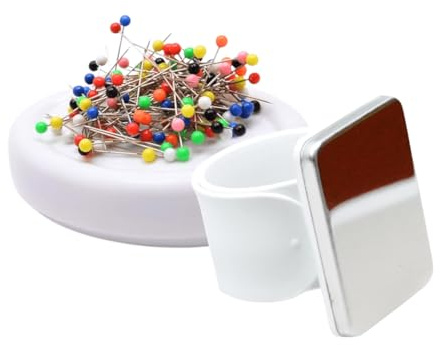 Magnetic Pin Cushions Bundle - Essential Sewing Set - Table Top + Wrist Magnetic Pin Cushion - White