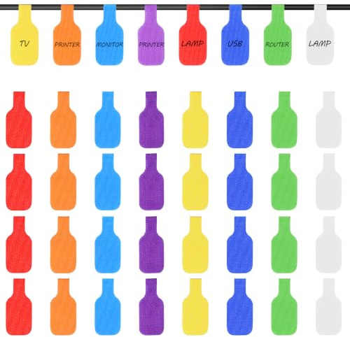 32 Pcs Cable Labels for Cords Reusable Nylon Cable Tags Self Adhesive Cord Tags Labeling Multi Color Cord Tag with Writable Surface for Electronics