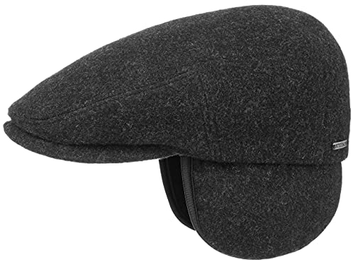 Stetson Kent Wool Ohrenklappen Flatcap Herren - Made in EU - Schiebermütze mit Ohrenklappen - Flat Cap mit Kaschmir - Ohrenmütze Herbst/Winter - Schirmmütze anthrazit XL (60-61 cm)