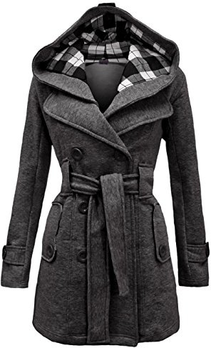 NOROZE Womens Long Sleeve Belted Button Fleece Coat (26, Carcoal Grey)