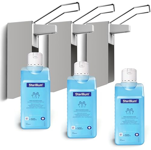 Horn Medical Desinfektionsspender/Seifenspender/Langarm-Wandspender aus Aluminium Starterset mit Händedesinfektionsmittel Sterillium (3)