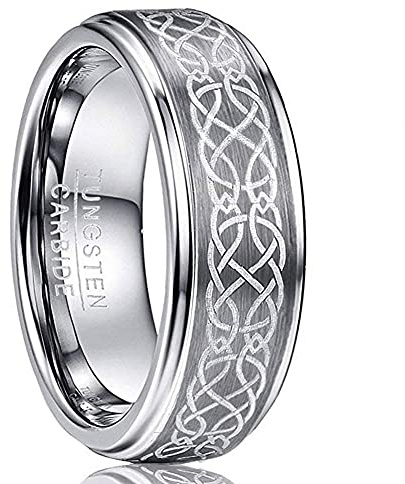VAKKI Proposal Ring for Men 8mm Silver Tungsten Carbide Bands with Celtic Knot Pattern Matte Finish Size U 1/2