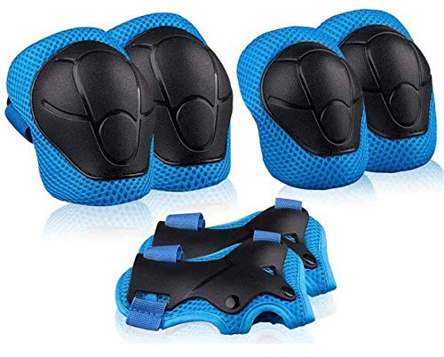 Kids Sports Protective Gear Set,6PCS Wrist Guard Knee Elbow Pads for Children Protection Skateboard Inline Roller Skating Biking Riding Scooter,Blue