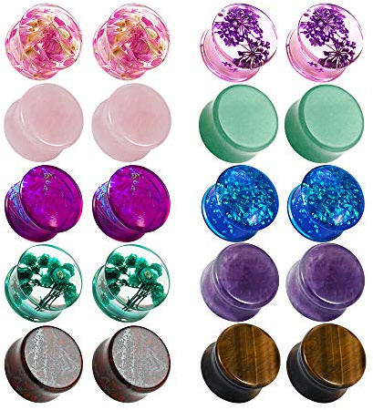 TBOSEN 10 par öronproppar av sten unisex örontunnel dubbla flare plugs expander body piercing smycken 0 g 12,7 cm i 8 mm – 16 mm, 1/2(12mm), Akryl Sten Trä, Sandsten