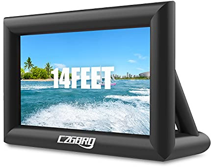 Inflatable Projector Screen - 14FT Outdoor Movie Screen Blow Up for Movie Parties Backyard Outside with Air Blower and Carry Bag, Front and Rear Projection