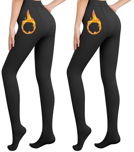 Libella Termostrumpbyxor för kvinnor med innerfoder vinter varma ogenomskinliga termostrumpbyxor gosiga sömlösa treggings hög midja sport snäva flera färger 4152, 2-pack svart, XL
