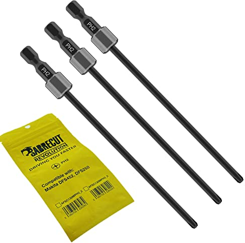 3 x SabreCut AFSC130MPH2_3 130mm PH2 for Makita DFS250 DFS452 199155-7 Autofeed Collated Drywall Screwdriver Gun Bit Single Ended Phillips No.2 Heavy Duty