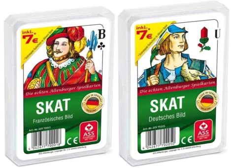 Spielkartenfabrik Altenburg 2er Set aus Skat Französisches Bild und Skat Deutsches Bild Kornblume Kartenspiel im Kunststoffetui