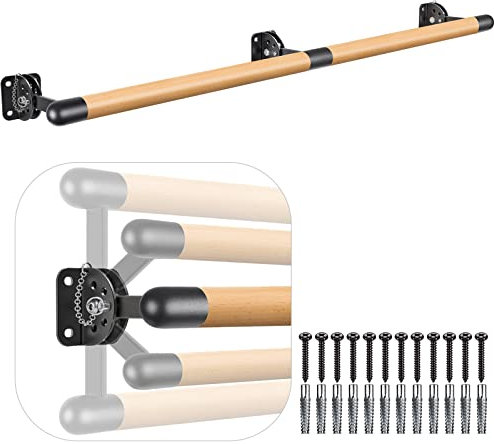 Dolibest 200cm Ballettstange, Ballett Stange Wandmontage Holz Stretching Tanzstange Zuhause Barre Training Ausrüstung mit Metallhalterung für Kinder und Erwachsene, 4cm Durchmesser