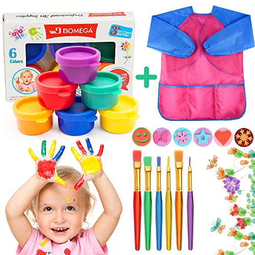 HOUSTAR Waschbares Fingerfarben Kinder, 30ml Fingerfarben mit Kindermalschürze Pinsel, Ungiftig und Babysicher, Kleinkinder Kindermalsets Zeichenspielzeug Malwerkzeug für Kindergarten Schule Zuhause