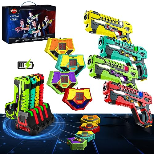 VATOS Rechargeable Laser Tag Guns Set - Lazer Tag 4 Players with Receivers, 2.4 GHz Data SYNC Display Laser Game, Infrared Laser Tag Blaster, Indoor Outdoor Toy Gift for Kids Ages 6-14+ Boys Girls
